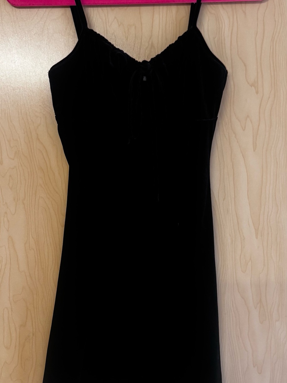 Black Velvet Dress with Tie at Chest